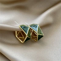 2021 new high grade green drop glaze geometric stud earrings for woman korean fashion jewelry party girls unusual earrings