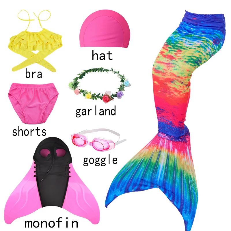 

Lovely Girls Mermaid Tail Summer Swimsuit Bikini Costume Cosplay Beach Clothes Bathing Suit Swimmable Pink Fin Monofin