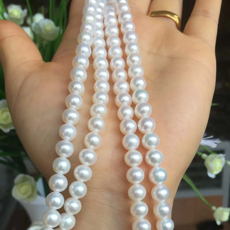 

Freshwater Pearl Strands Necklace Round Shape with Size 7-8mm Perfect Luster for Jewelry DIY Loose Pearls Necklaces
