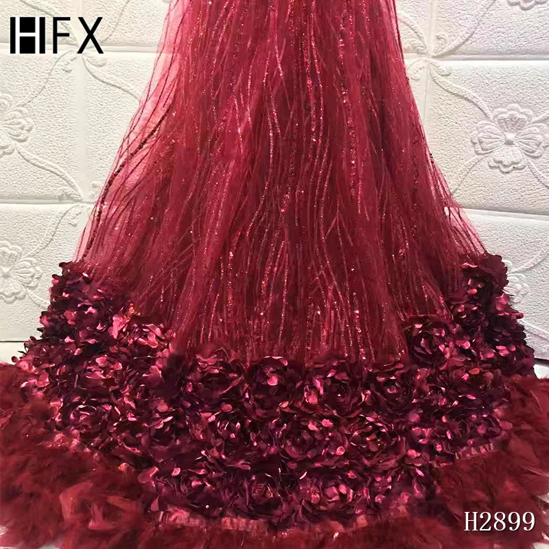 Кружевные Ткани HFX с блестками в африканском стиле 3D кружевная ткань 2019