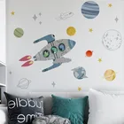 Обои на стену с изображением ракеты, Вселенной, планеты, мальчика, спальни, Декоративные самоклеящиеся Стикеры для украшения детской комнаты сделай сам