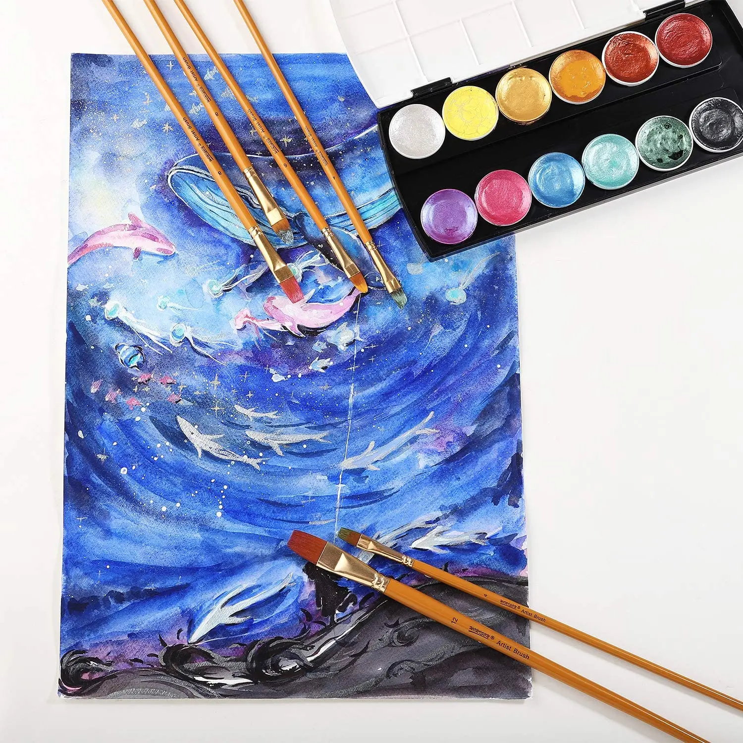 

10pcs Filbert Brushes Professional Long Handle Paint Brushes Watercolor Painting Brush For Oil Acrylic Nylon Hai Paint for