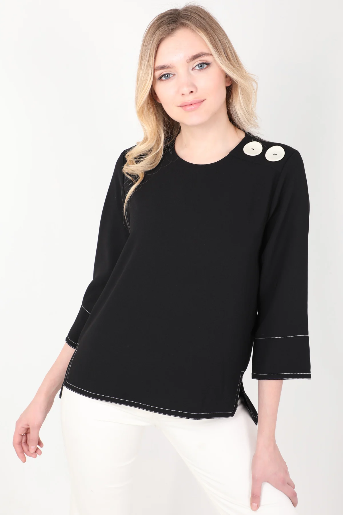 

Women Black Contrast Stiched Blouse