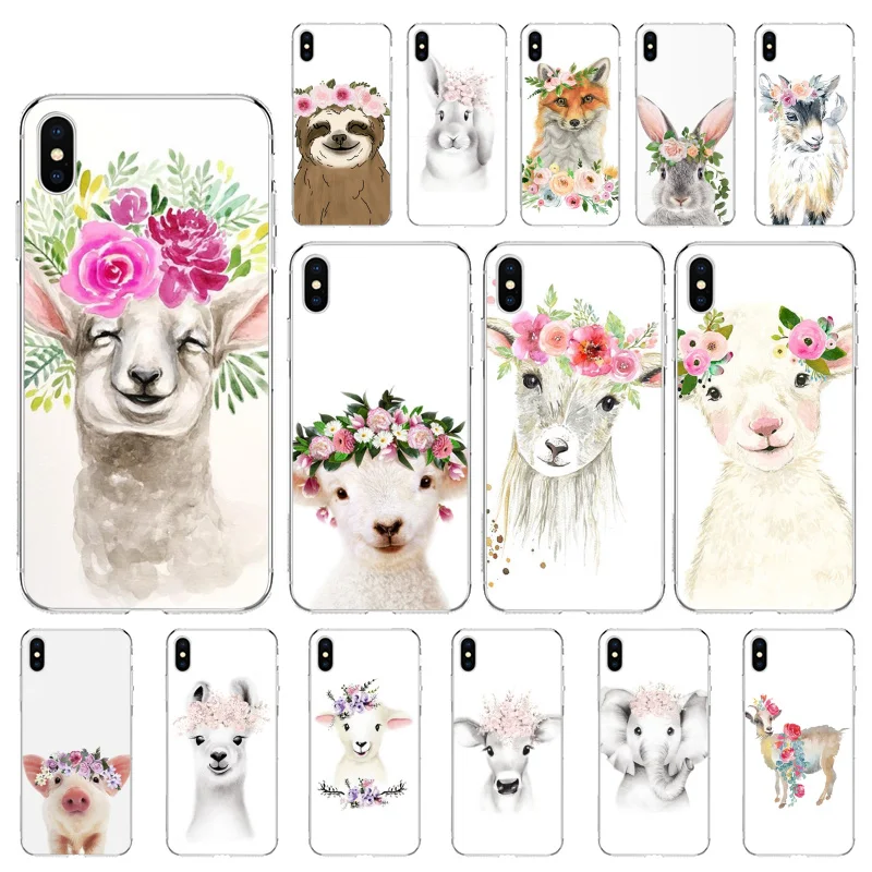

Animal Raccoon Fox Sheep Flower Phone Case For iphone 13 12 Pro Max Case For iPhone 11 12 mini XS MAX X XR SE2 8 7 Plus