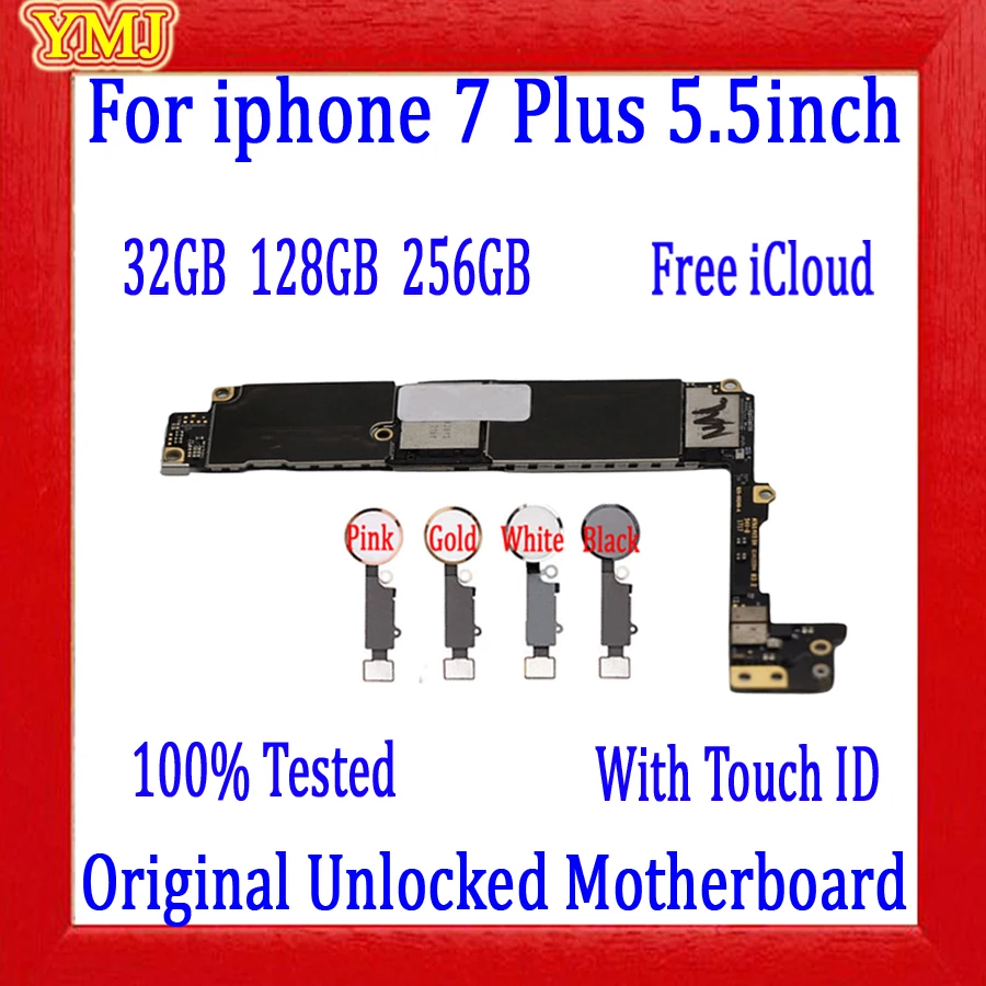 Factory unlocked for iphone 7 Plus motherboard With/No Touch ID, without iCloud for iphone 7 Plus 7P motherboard, 100% original