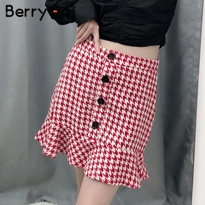 BerryGo твидовый в клетку Женская юбка Повседневная Нижняя вечерние с воланом