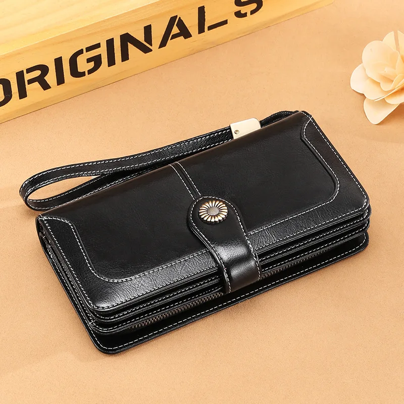 Модный женский кошелек Дамский Ретро однотонный кожаный Длинный сумка для