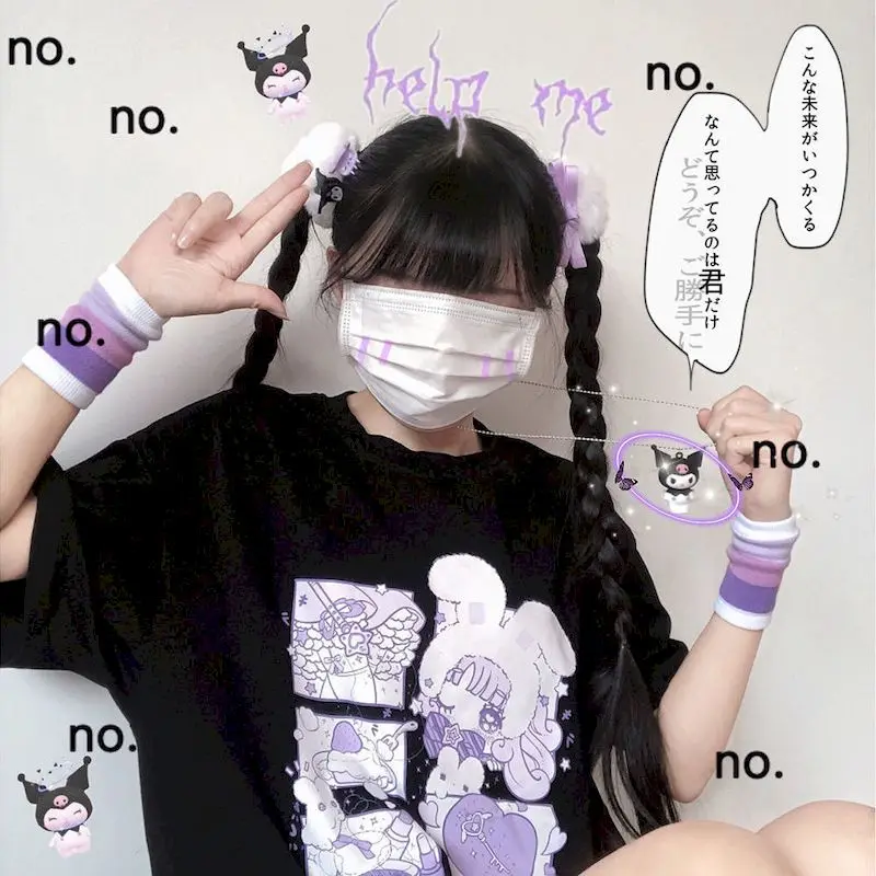 

2021 New Summer Short Sleeve Black T-shirt Women Loose Japanese Cute Student Clothing Women Goth Clothes Oversized Graphic Tee