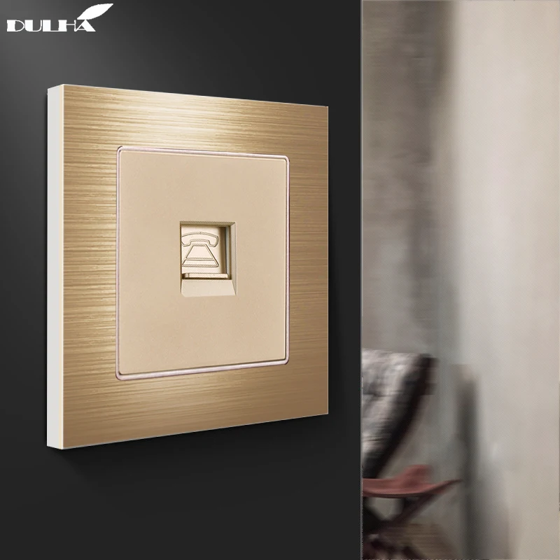 

Telephone Wall Socket Phone Jack Outlet Luxury Gold Brushed Satin Metal Panel Electrical Tel RJ11 Plug Receptacle Free Shipping