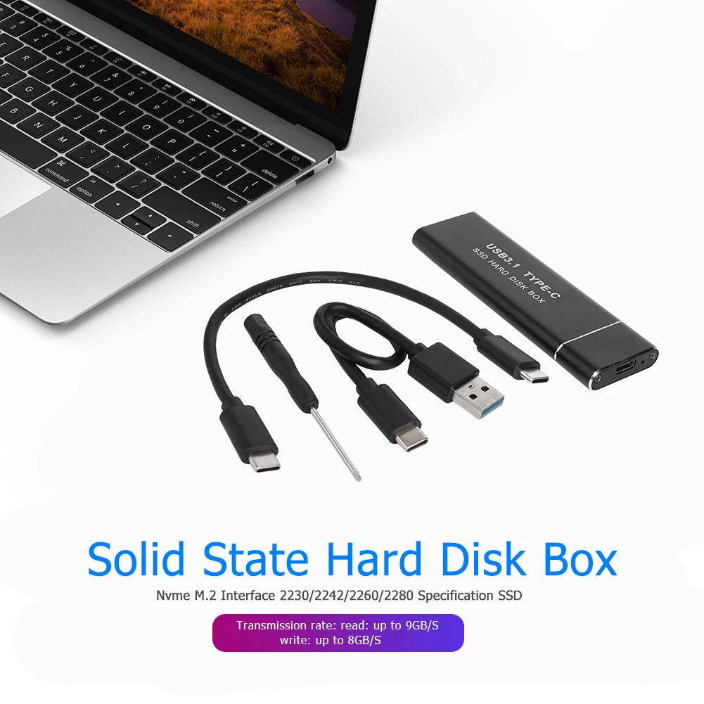 10Gbps M.2 NVME PCIe to USB3.1 GEN2 M Key Solid State Disk Enclosure Adapter for 2230/2242/2260/2280 Mobile Type-C SSD Case Box