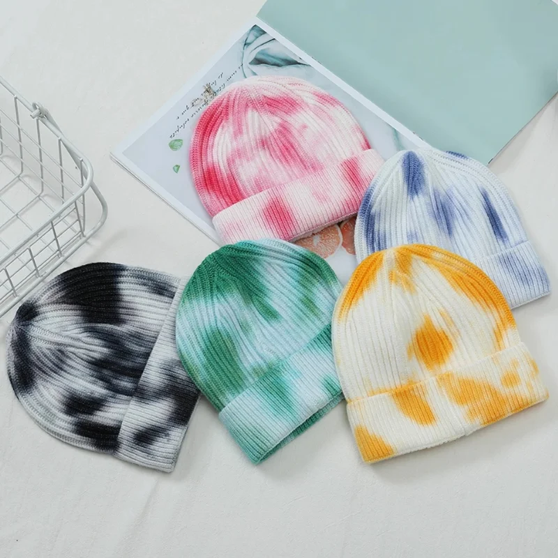 

Tie Dye Knitted Winter Hats For Women Men's Fashion Gradient Color Cuffed Skullies Beanies Autumn Warm Hip Hop Caps Bonnet Homme