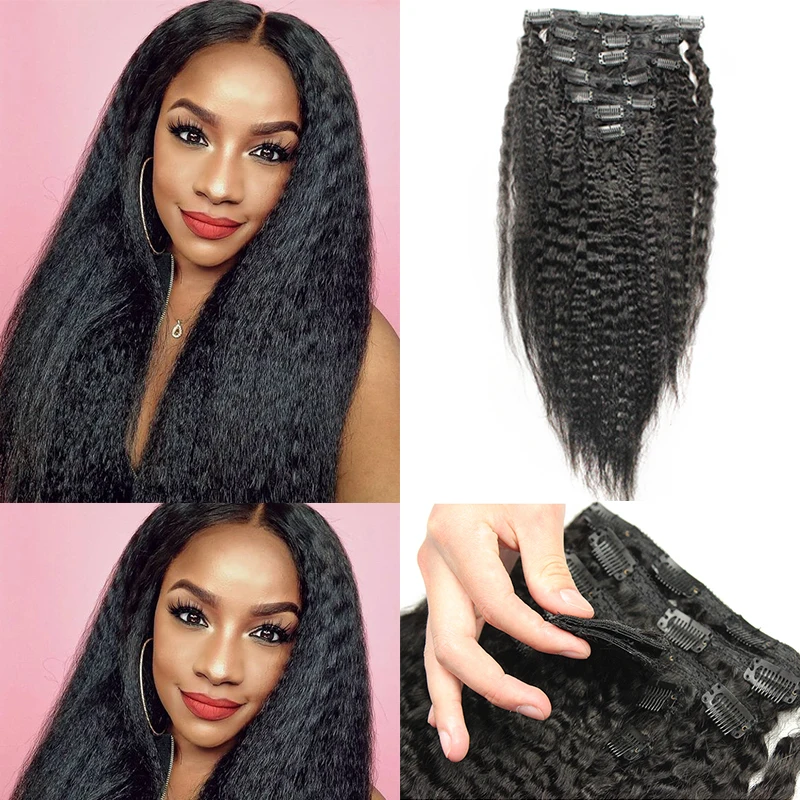 

Agrafe droite crépue Yaki grossière dans les extensions de cheveux 100% cheveux humains brésiliens 7 pièces couleur naturelle