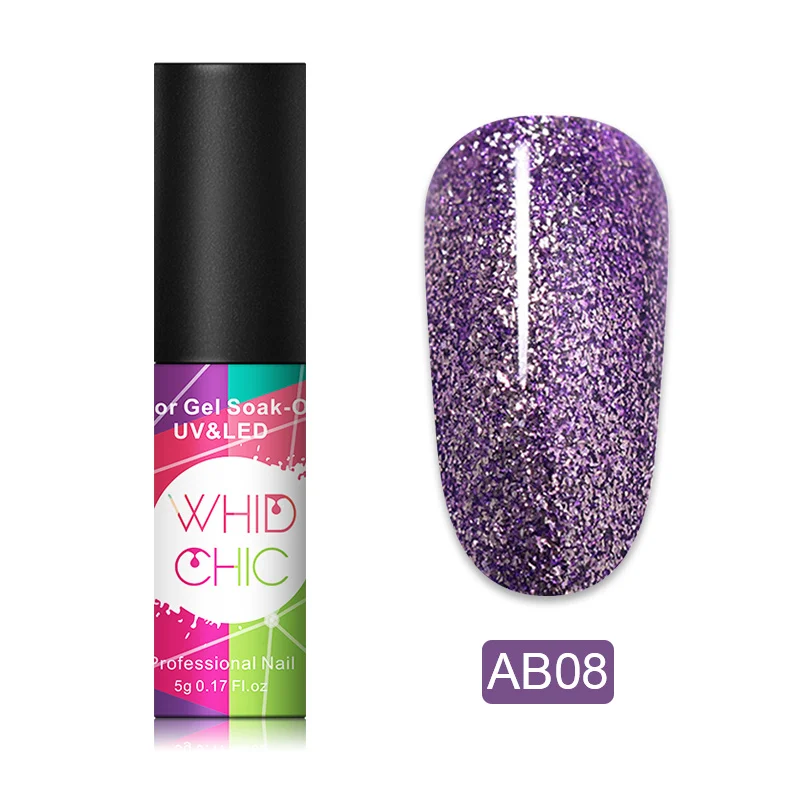 AB08 WHID CHIC 1 флакон 5 мл УФ-гель для ногтей Блестящий розовый синий золотой Блестящий цветной долговечный Гель-лак для ногтей - Цвет: AB08