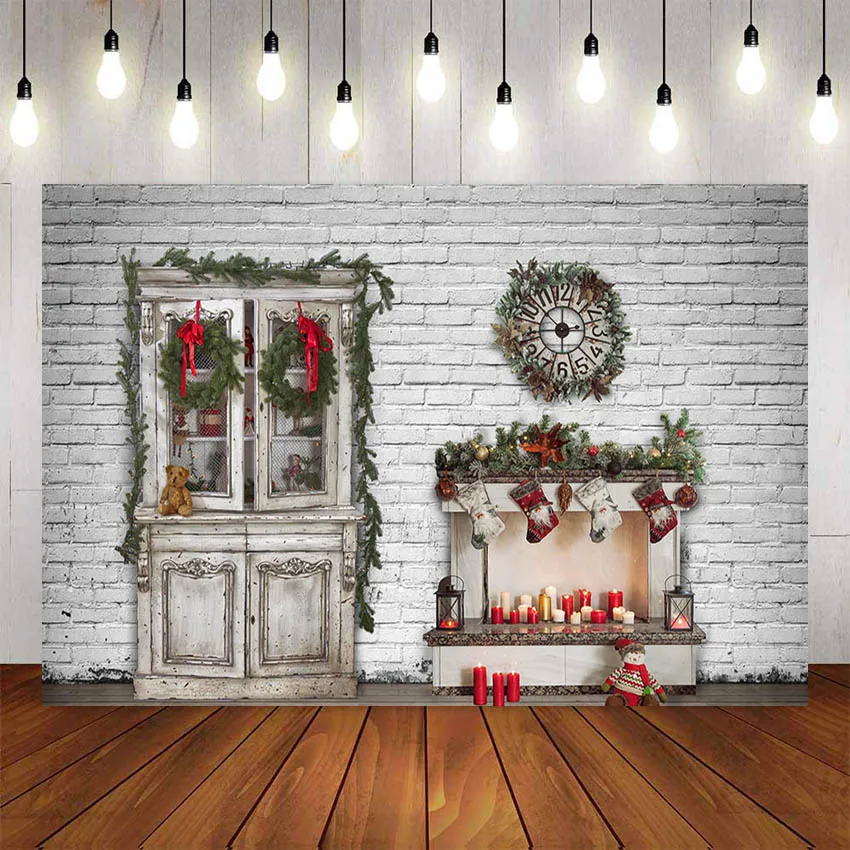 Фон для фотосъемки зимняя Рождественская елка Ретро дверь кирпичная стена