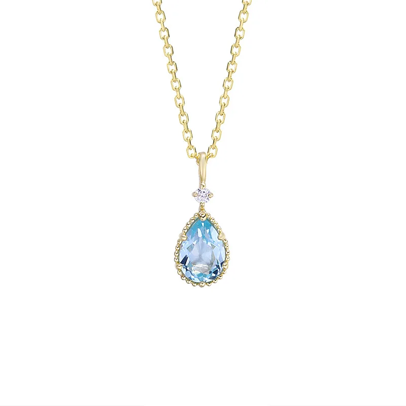 

Simple Natural Topaz Zircon 9K Real True Solid Genuine Gold Pendant Necklace for Women Female Delicate Gemstone Office Jewelry