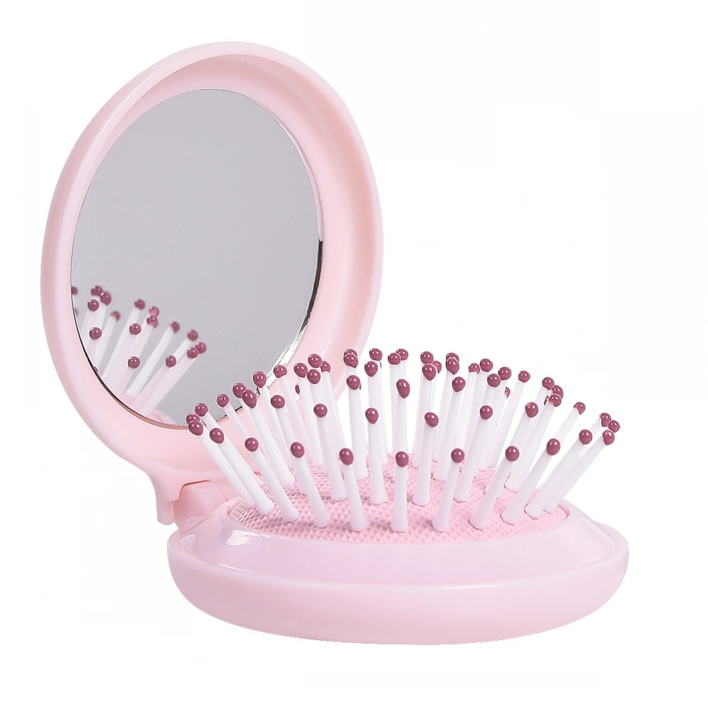 

1Pcs Portable Round Mirror Hair Comb Folding Massage Hair Brush Pink Mini Airbag Comb Travel Hair Brush Make Up Styling Comb