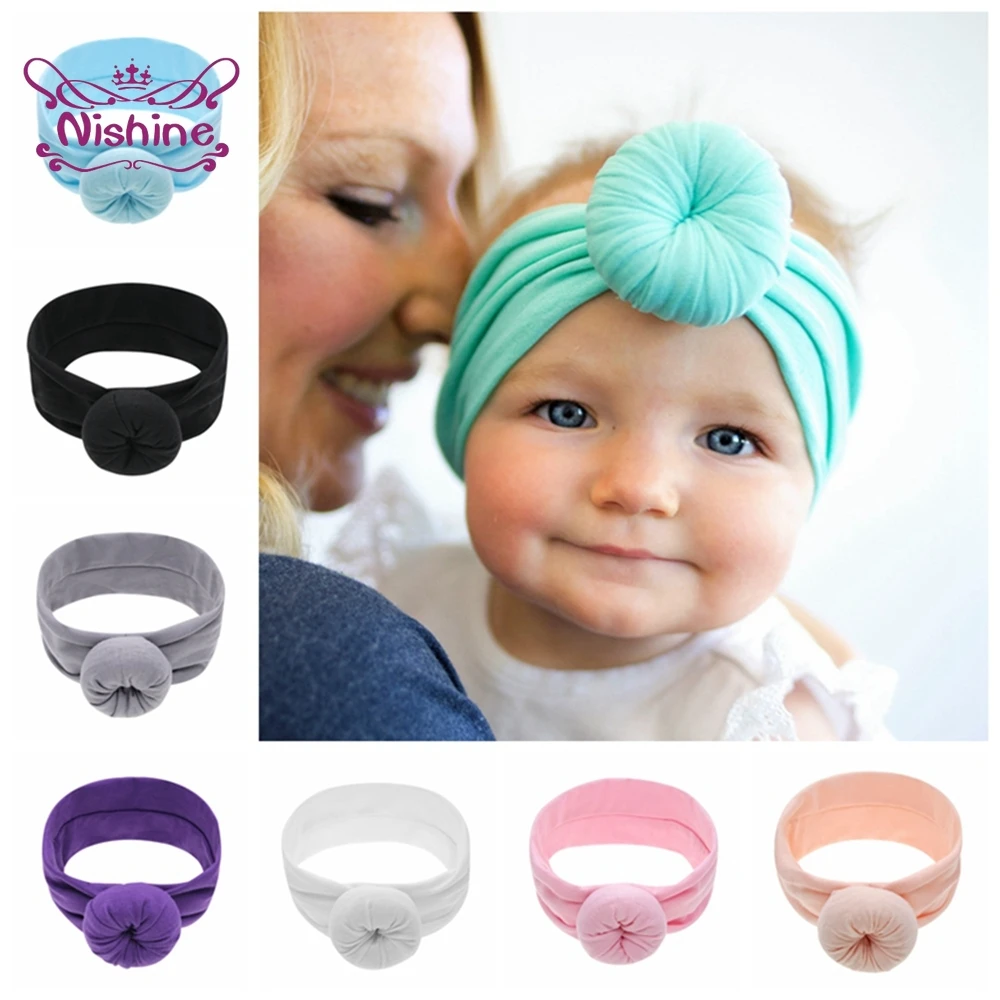 

Nishine Baby Girl Donut Headband Infant Toddler Chiffon Hairband Solid Color Elastic Kids Headwarp Hair Accessories Photo Props