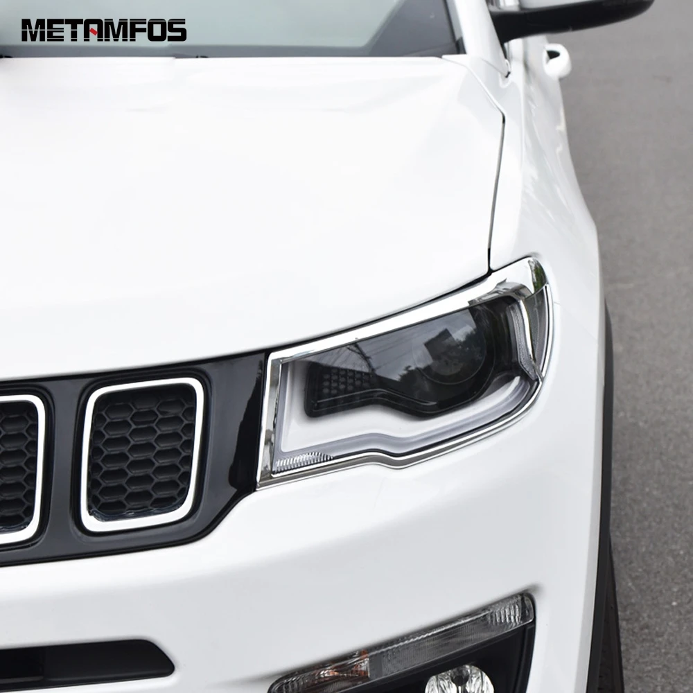 

Для Jeep Compass 2017-2020 2021 хром головной светильник абажур для лампы с металлическим каркаксом молдинг, отделка, декоративные стикеры внешние аксе...