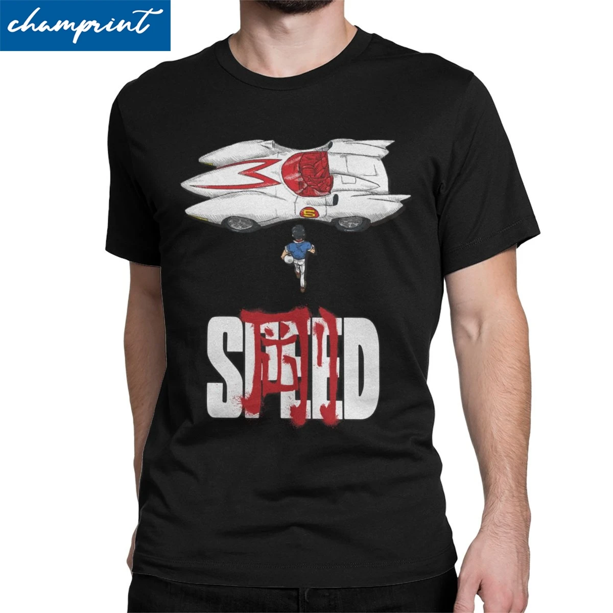 Casual Speed Racer Mach 5 Anime T-Shirt Men Crewneck Cotton T Shirts Short Sleeve Tees Plus Size Clothing
