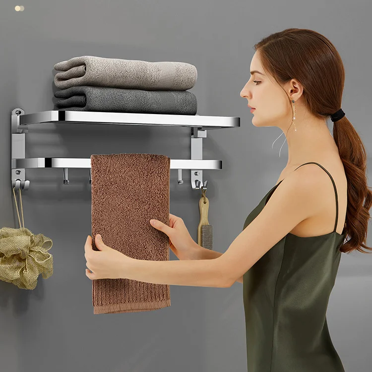 

Luxury Fashion Towel Rack Wall Mounted Stainless Steel Towel Rail Bracket Bathroom Shelves Casa De Banho Home Improvement DI50WY