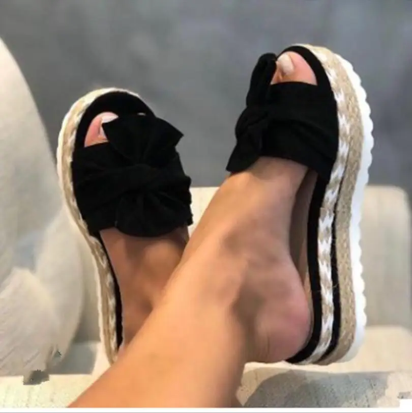 

Шлепанцы женские с бантом, повседневные пляжные сандалии на платформе, без застежки, классические туфли с открытым носком вечерние, лето