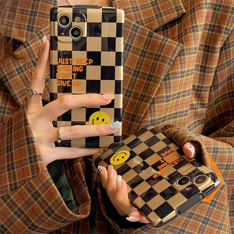 

Smiley face plaid Phone Case for iPhone13 Promax 12 mobile phone case 7 8plus anti-drop XR