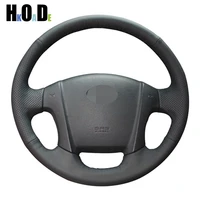 diy black artificial leather steering wheel cover hand stitched car steering wheel covers for kia sportage 2 2005 2010