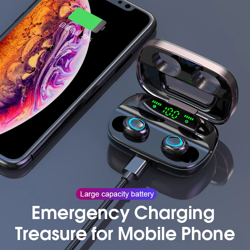 Беспроводные наушники 1500man зарядный чехол светодиодный дисплей