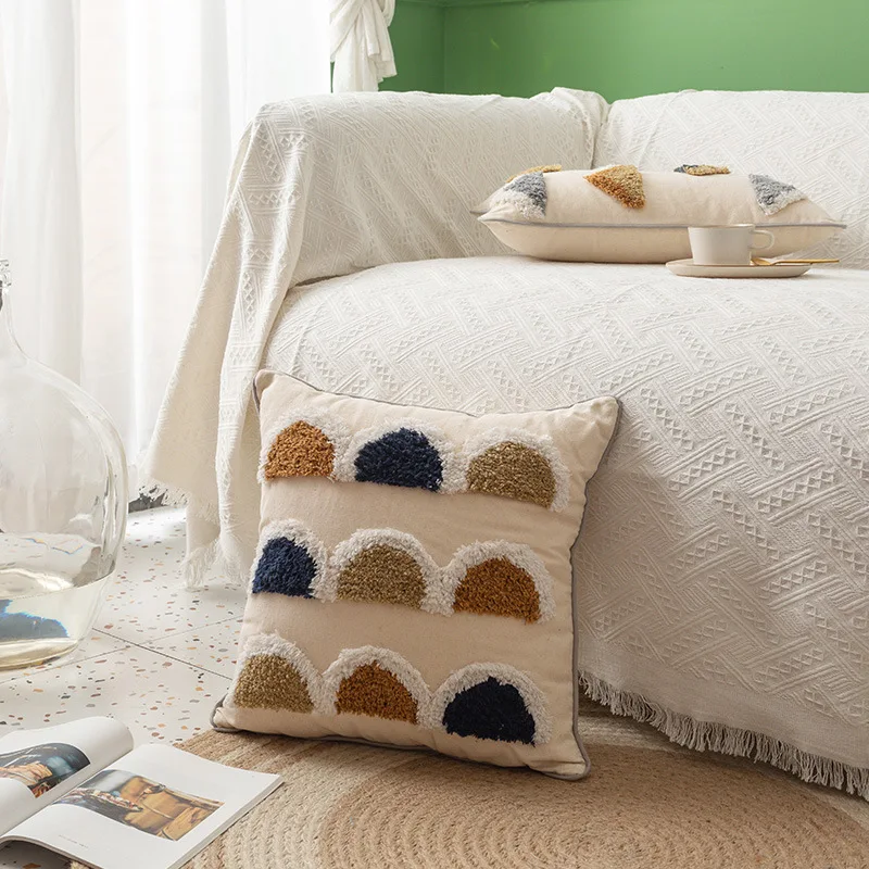 

Geometric Tufting Pillow Case Cotton Garland Dots Back Support Cushion Cover Pillowcase Covers Living Room Decorative Home Decor