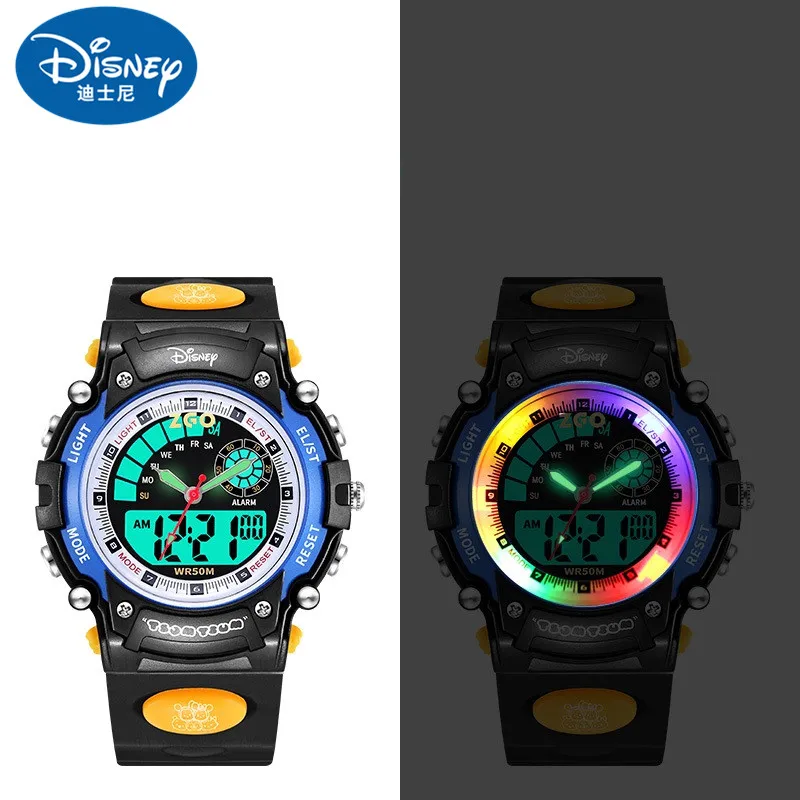 

Часы наручные Disney Детские Водонепроницаемые, спортивные с двойным дисплеем, с будильником, календарем, для мальчиков и девочек, подарок, 50 м