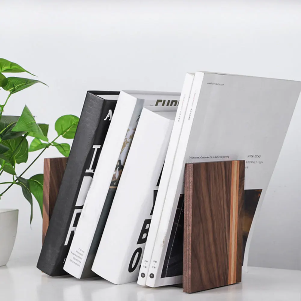 

1pair Desk Organizer For Shelves Gifts Holder Nature Coating Office Home Decor Wood Bookend Non Skid Book Stand Library Student