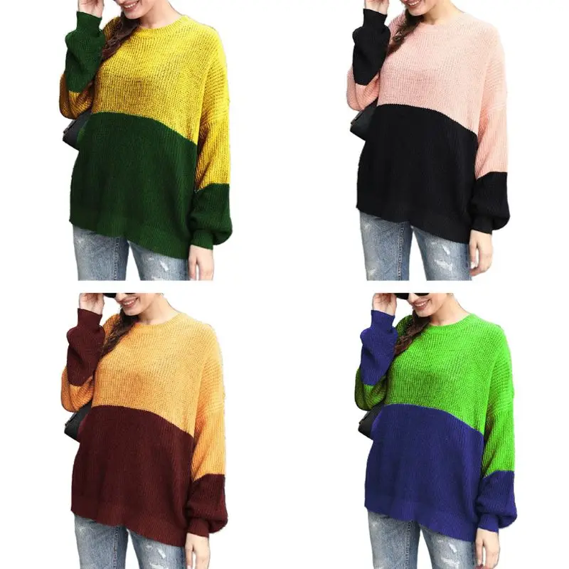 Женский свитер с длинными рукавами-фонариками повседневный Свободный вязаный