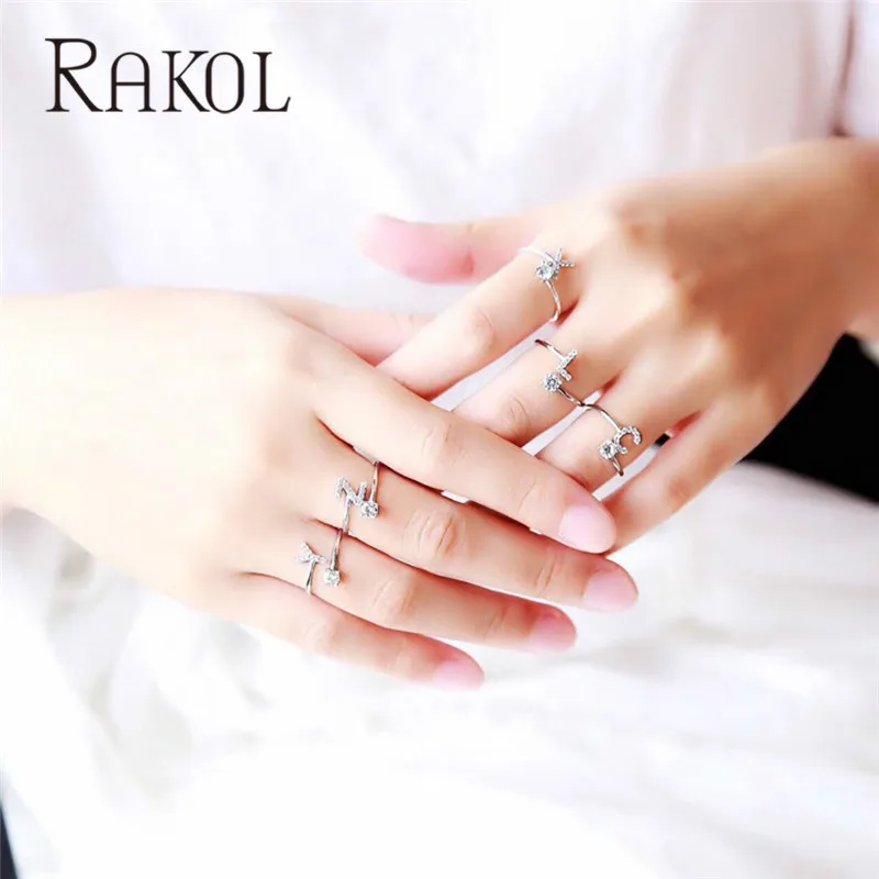 Женские кольца RAKOL белые с английскими буквами и кубическим цирконием вечерние