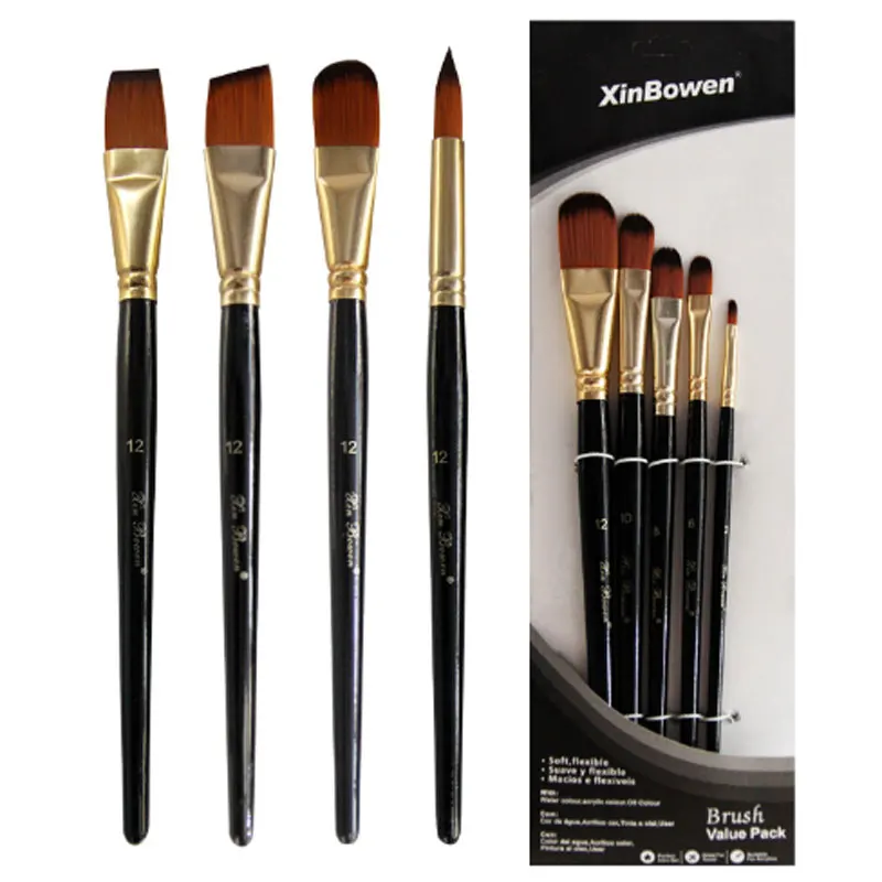 Набор нейлоновых кистей для волос, для рисования акварелью, для художников и начинающих, 5 шт./комплект