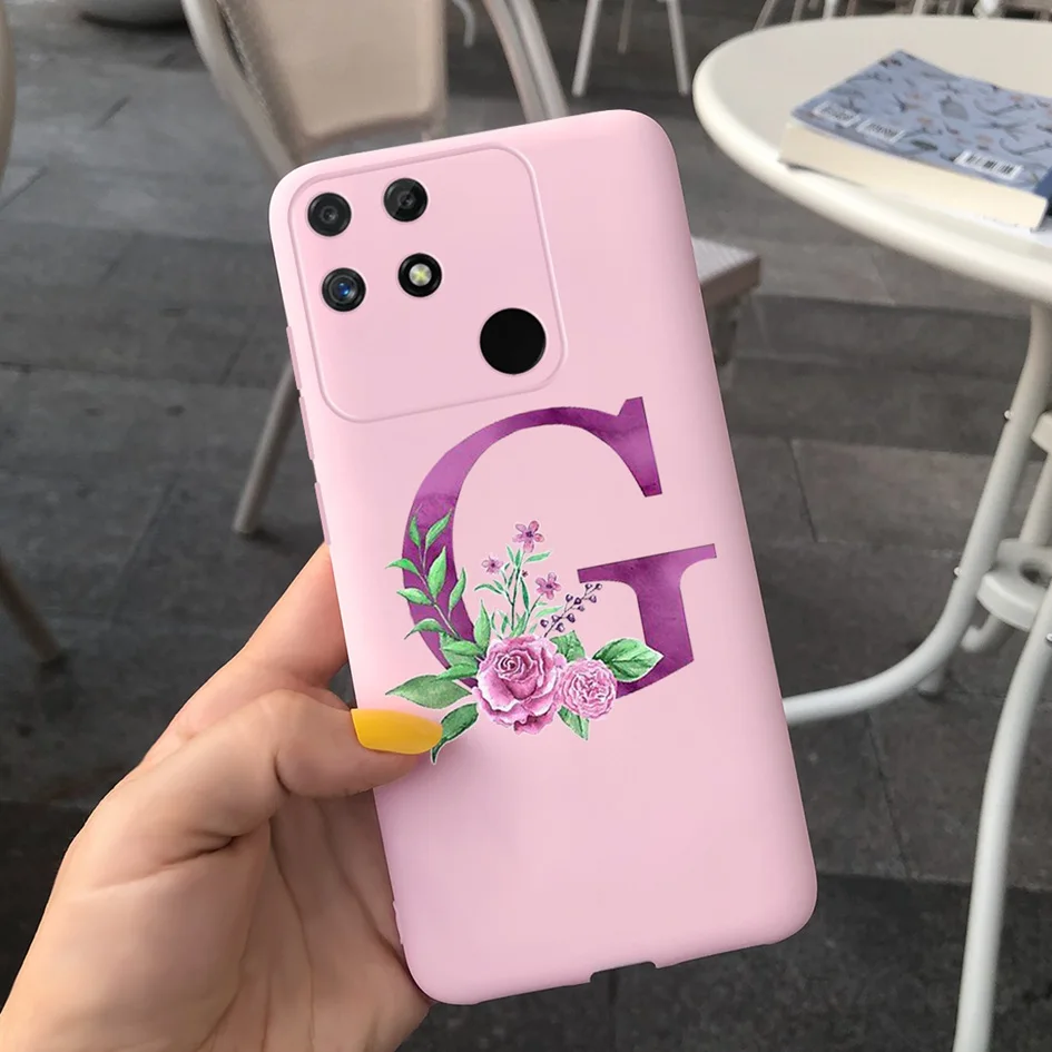 Чехол с именем на заказ для Realme Narzo 50A Роскошный чехол розовыми и черными матовыми