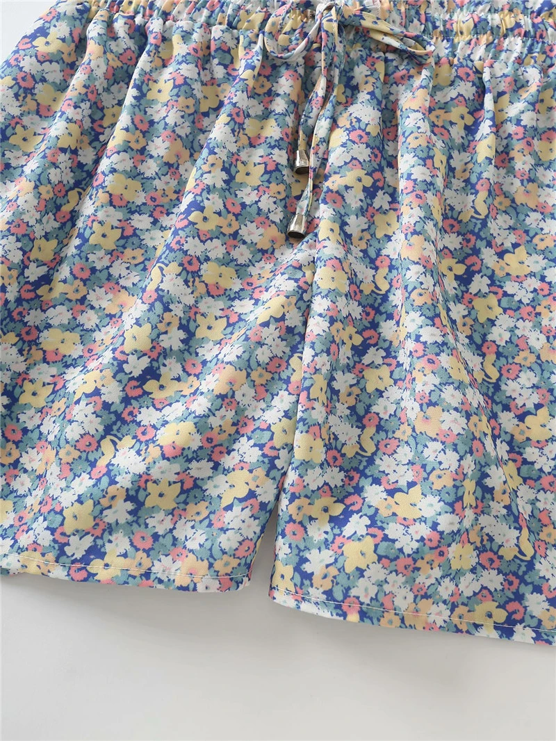 

TMODA1322 2021 Summer Women Floral Print Summer Shorts Elastic Drawstring Waist Loose Casual Beach Holiday Short Pants