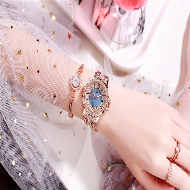 

Роскошные женские кварцевые наручные часы, женские часы из нержавеющей стали, водонепроницаемые Модные Элегантные светящиеся часы из Гипс...