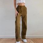 90s в винтажном стиле; В мозаичном стиле; Женские вельветовые брюки с высокой талией брюки коричневого цвета 2021 Harajuku прямые уличной повседневной детской одежды со штанами
