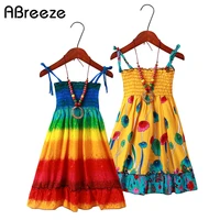 2021 new summer girls costumes bohemian style baby dresses for girls sleeveless girls beach dresses flower print clothes girls