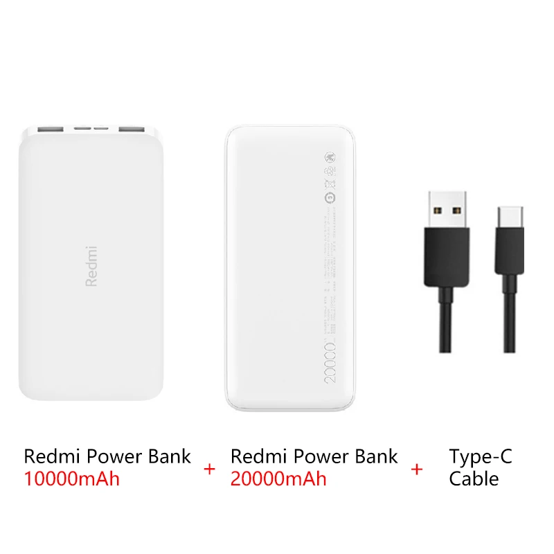 Красный mi power bank 10000 мАч usb type C mi power bank 20000 Qi быстрое зарядное устройство Портативная зарядка повербанк Внешняя батарея - Цвет: 10000add20000 cable