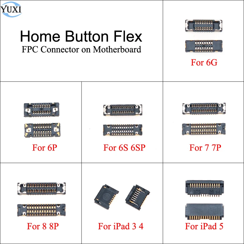 YuXi 2 шт. кнопка домой гибкий FPC разъем клип на материнскую плату для iPhone 6 6S 7 8 Plus iPad 3