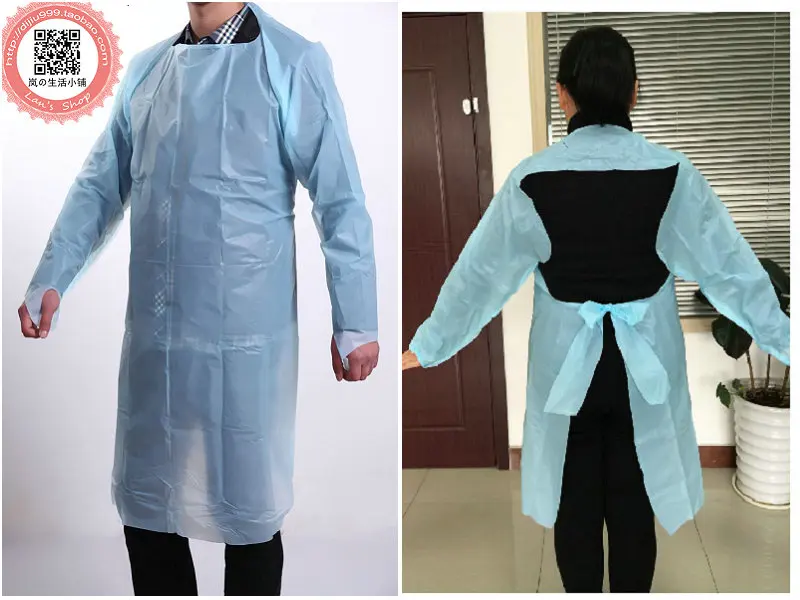 

1pcs L Disposable sleeved apron CPE robe cleaning raincoat isolation protective gown waterproof cloth reverse wearing coverall