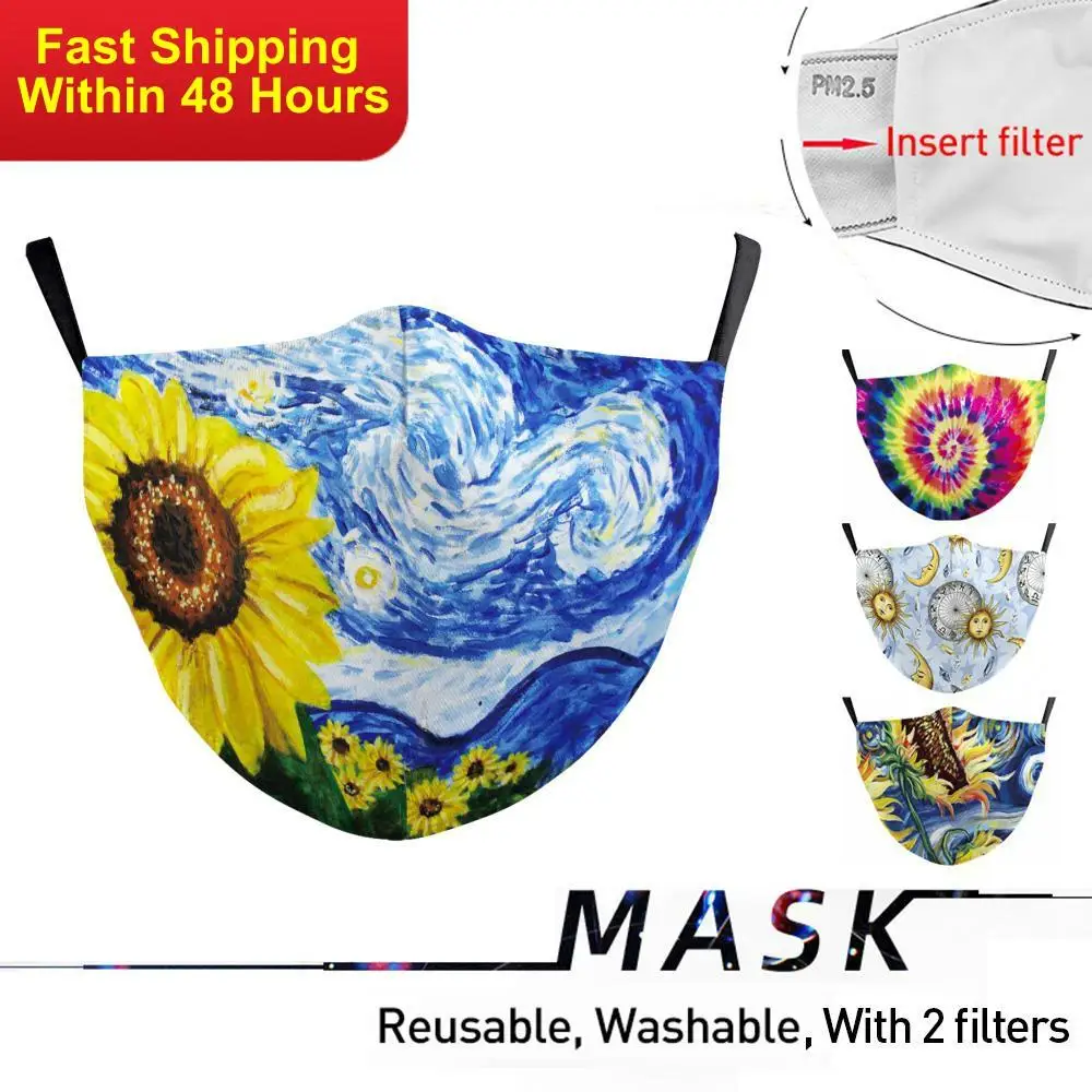 

Zawaland Adult Flower Print Masks Washable Anti Pollution Facemask Protective PM2.5 Mouth-muffle Mask with 2 Filters
