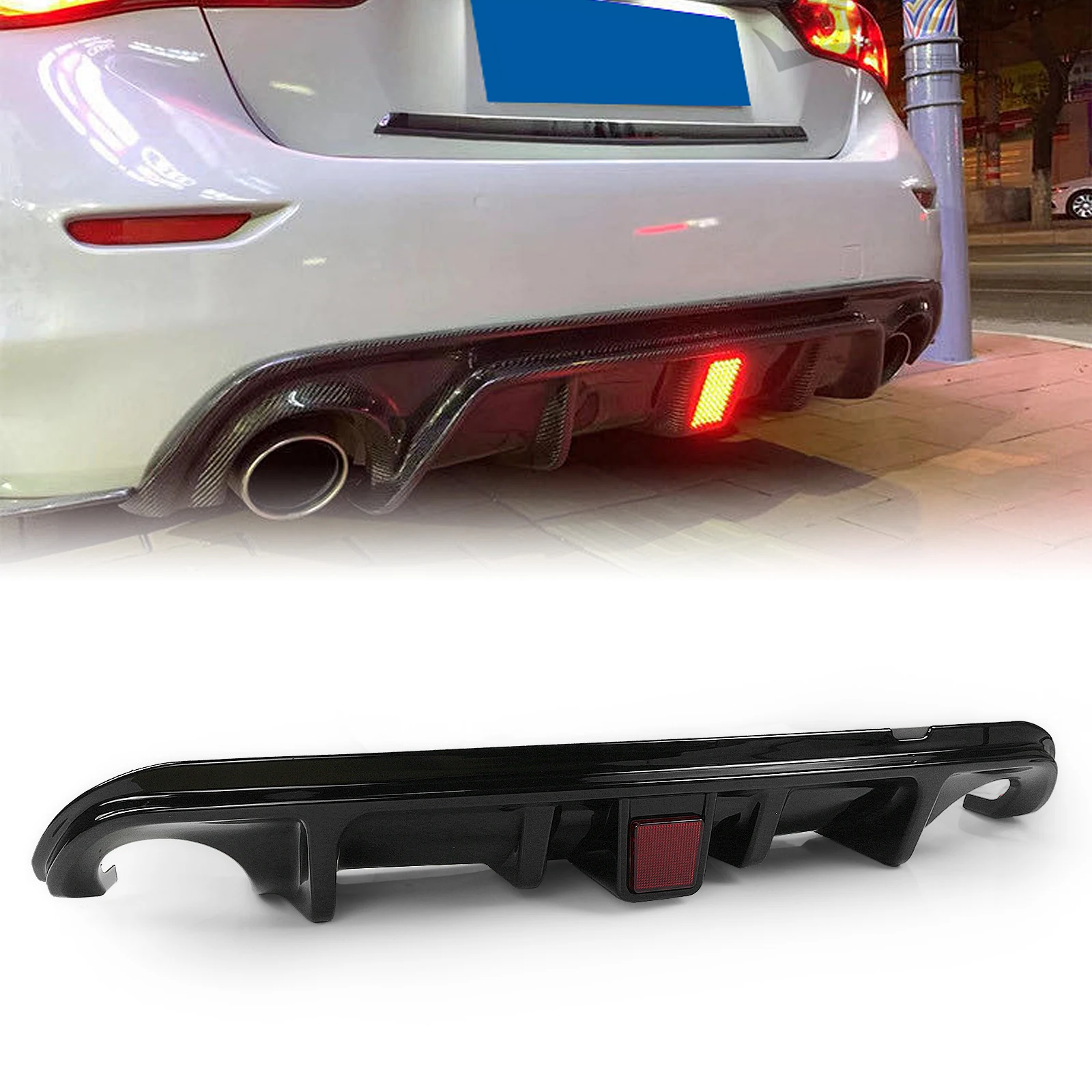 

Диффузор для заднего бампера Infiniti Q50 2014-2017, глянцевый черный Автомобильный спойлер, панель, выхлопной кронштейн, разделитель светодиодный Н...