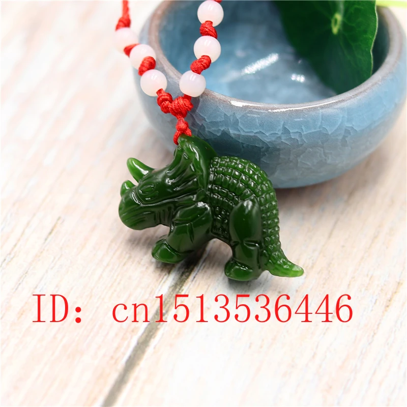 Натуральный зеленый китайский нефрит ожерелье с подвесками в форме Динозавров 3D