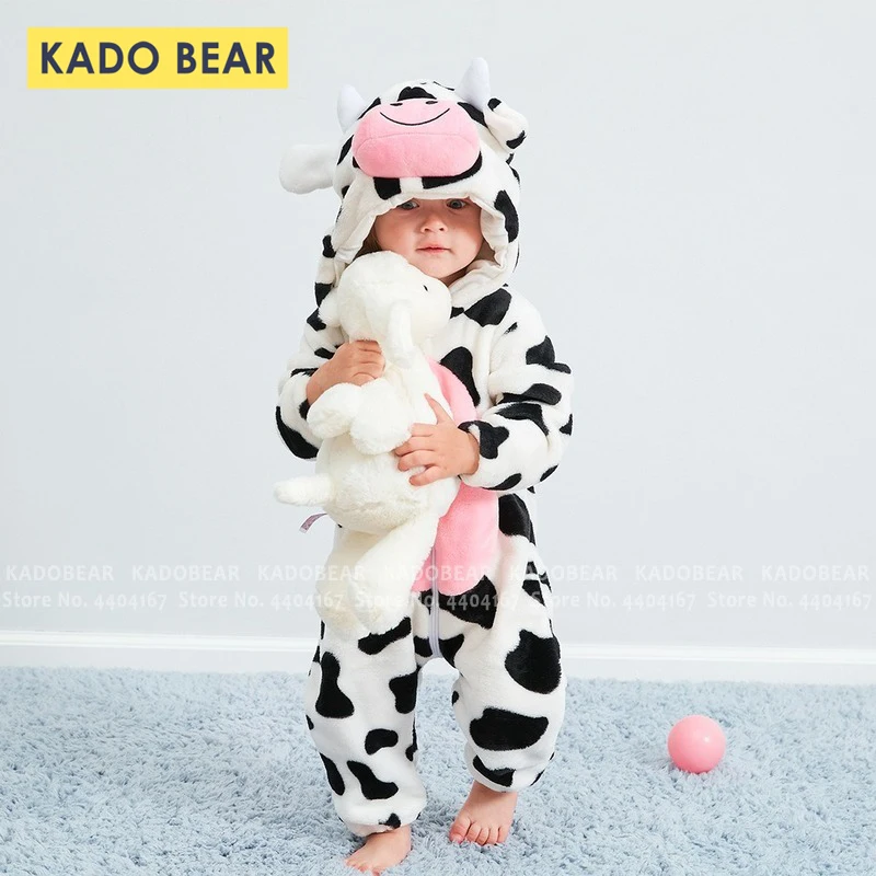 Cartoon Cow Baby Rompers Christmas Pajamas Coral Fleece Sleepwear Boy Girl Fur Plush Jumpsuit Pyjamas Kids Flannel Winter Pijama | Мать и