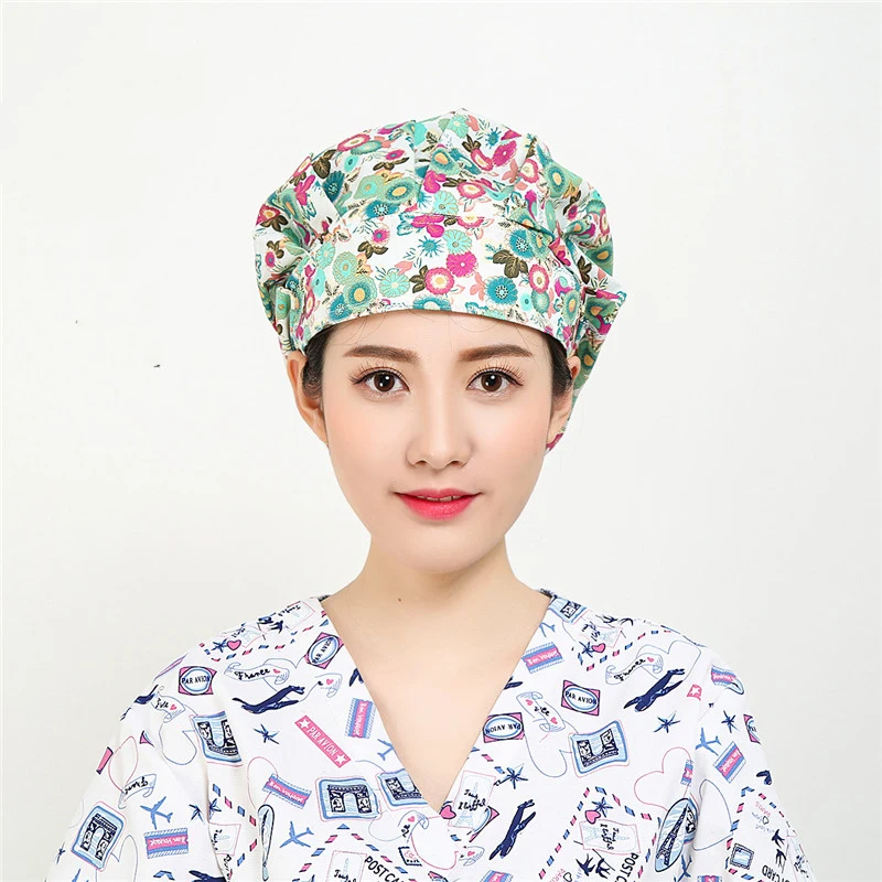 surgical cap 2 Цветочный принт, Mediecal Scrubs, униформа медсестры для женщин, Красота и здоровье, медицинский костюм для лаборатории, пальто, колпачок, клиническая форма, Прямая поставка - Цвет: surgical cap 2