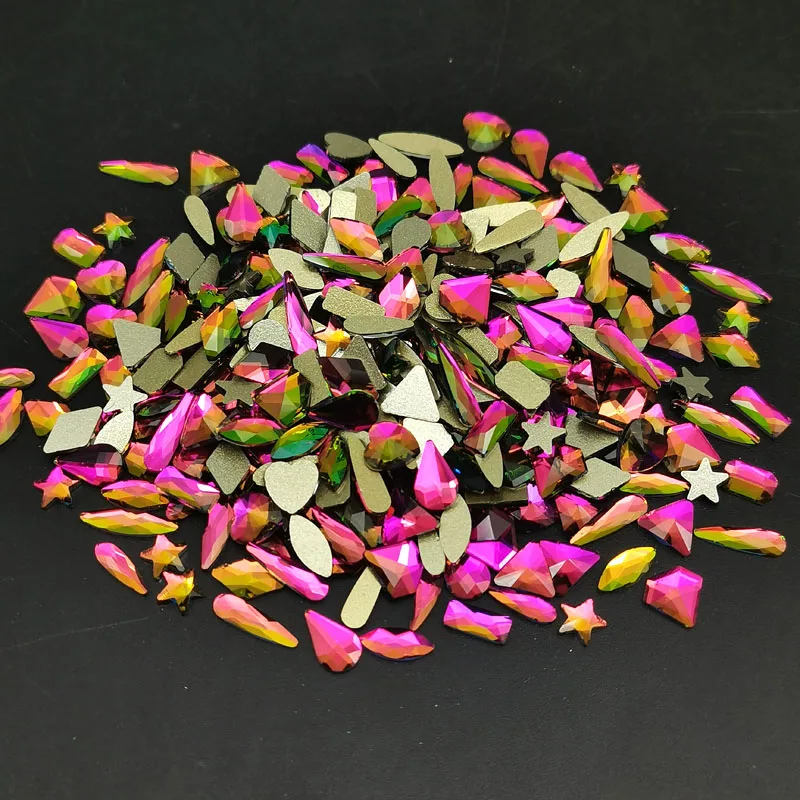 

50pcs/bag 3D Rainbow Diamond Gems Nail Glitter Rhinestone Fancy Shaped Glass crystal Stones For DIY Nails Art Decoration