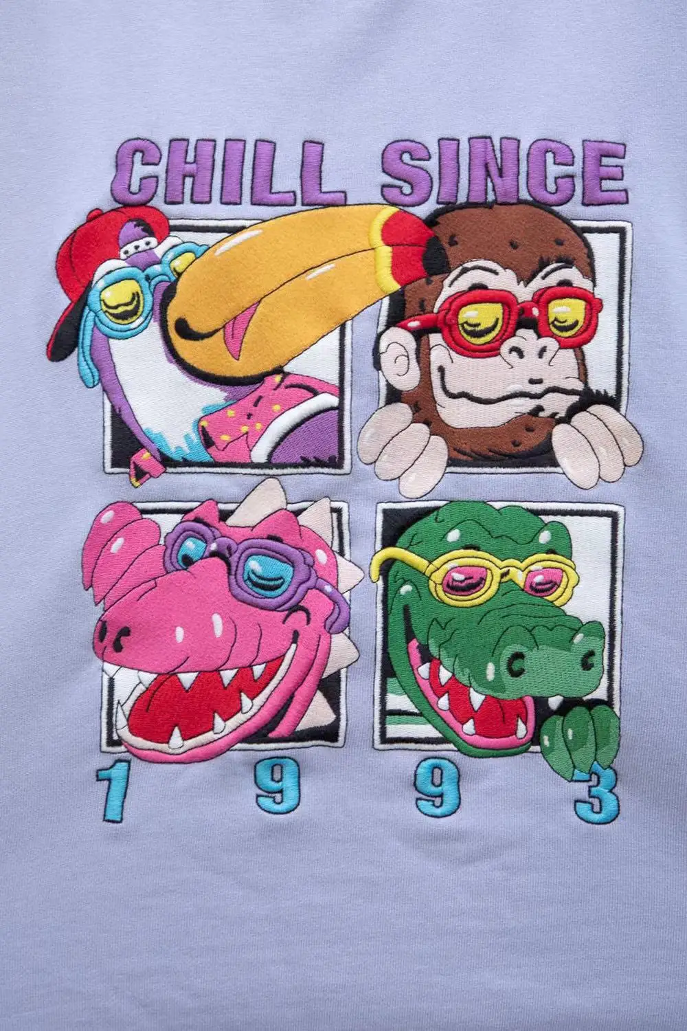

Embroidered Cartoon Pattern Blue Purple Long Sleeve Loose Crewneck Sweatshirt Women 2021 New Sping Tops Clothes
