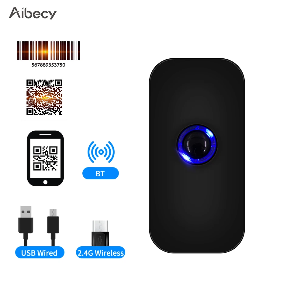 Ручной сканер штрих кода Aibecy 3 в 1 1D/2D/QR считыватель кодов поддержка BT & 2 4G